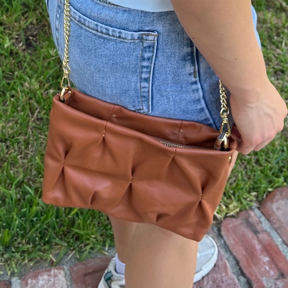 Persaman Crossbody Purse Brown with Gold Made in Italy - Picture 3 of 12